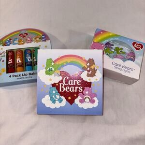 Care Bears Bundle: Lip Balm Set of 4, Wooden Shelf Sign AND String Lights NEW